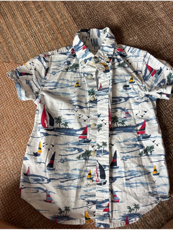 Crewcuts Other - Crewcuts Boys' Nautical Sailboat Button-Up Shirt — White with Red, Blue & Yellow